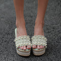 Hemp Rope Rhinestone Sponge Cake One-line Slippers For Women