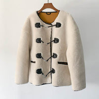 Autumn And Winter New Metal Leather Ring Fur Stitching Casual Fashionable Stylish Coat