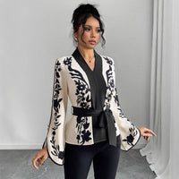 Womens Elegant V-Neck Top With Floral Print