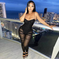 Fashion Sexy Mesh See-Through Suspenders Jumpsuit
