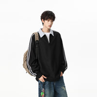 Half-zip Hoodie For Men Loose-fit Color-block Patchwork Casual