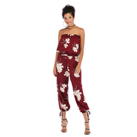 Fleece Trousers Sexy Casual Chiffon Print One-Piece Neck Jumpsuit Women