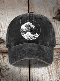 Washed Cotton Printed Hat Distressed Style Mens Vintage