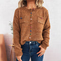 Simple Commute Color Button Chest Pocket Decorative Knitted Sweater