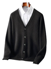 Pure Wool Cardigan Men's V-neck Solid Color Long Sleeve