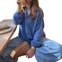 Casual Crew-neck Knit Sweater Women's Sweater Top