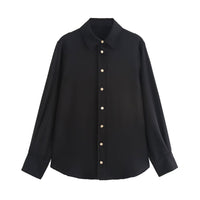 French Style Gold Button Tassel Long Sleeve Lapel Shirt