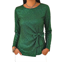 Fashionable Shiny Lace-up Bow-knot Long-sleeve Women's Pullover