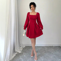 Square-neck Waist-cinching Figure-flattering A-line Skirt