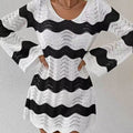 Womens Stylish Sexy Openwork Knit Long-sleeve Top