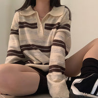 Contrast Color Loose Long Sleeve Striped Sweater Sweater