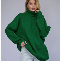 Women's Solid Color Casual High Neck Pullover Sweater
