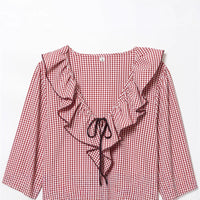 Autumn New Arrival Sweet Layered Decorative Small-Plaid Long-Sleeve Shirt
