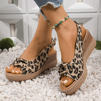 Women's Plus Size Hemp Rope Bow Wedge Casual Sandals