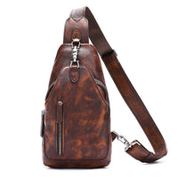 Ma Pi Mens Chest Bag Genuine Leather Vintage Lock-Clasp Front Pack Stylish Commuter Shoulder Backpack Trendy