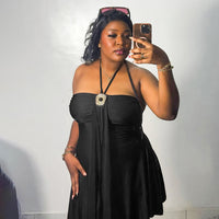 Solid-color Sexy Strapless Halterneck Sleeveless Elegant Short Dress