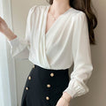 V-neck Satin Long-sleeved Shirt Women's Professional Bottoming Shirt