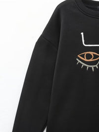 European And American Striped Facial Makeup Embroidered Pattern Loose Round Neck Sweater