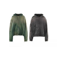 St Michael American High-Street-Style Distressed Washed Ripped Zip-Up Hoodie