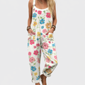 Womens Digital 3D-Printed Buttoned Suspender Jumpsuit