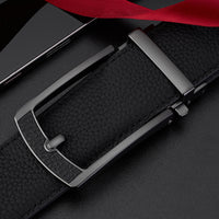 New Mens Casual All-match Leather Belt With An Automatic Buckle And A Lychee Grain Pattern