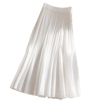 Womens High-Waisted White Pleated Fashionable Versatile Slimming Skirt