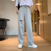 Women's Relaxed-fit Drawstring Design Distressed Wide-leg Trousers