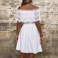 Summer Water-Soluble Lace Panel Off-Shoulder Waist-Cinching Dress