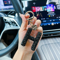 Black Clay Letter Keychain With Diamond