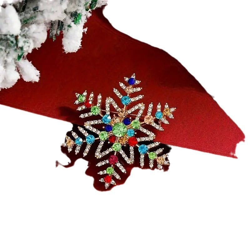 Creative Alloy Inlaid Colorful Rhinestone Christmas Snowflake Brooch