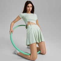 Womens One-Shoulder Hollow-Out Sexy Short-Sleeve Top And Culotte Set