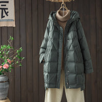 Autumn And Winter New Mid-length Adhesive Hooded Lightweight Down Jacket Women
