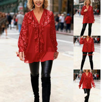 Sequin Patchwork Women's Round Neck Loose Women's Top Versatile