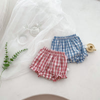 Cotton Thin Plaid Short Sleeve Shorts Suit Girls
