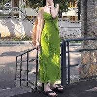 Floral Ruffle Trimmed V Neck Slip Dress For Women