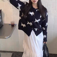 Contrast Color Dog Jacquard Round Neck High Sense Autumn And Winter New Knitted