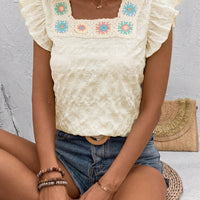 Square-neck Crochet Patchwork Womens Top