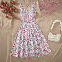 Retro Sleeveless Printed Button A Line Dress