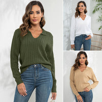 Women's Pullover Loose-fitting Long Sleeves Lapel Twist Sweater