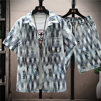 Fashion Men's Short Sleeve Printed Shirt Suit