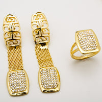 Traditional Mesh Chain Square Diamond-Encrusted Jewelry Set