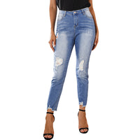 Fashion Sexy Ripped Raw Edge High Waist Ladies Cropped Jeans