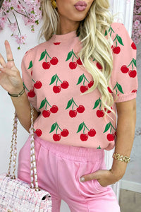 Valentines Day Crew-Neck Short-Sleeve Sweater With A Two-Tone Heart Print