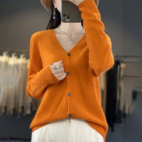 Women's V-neck Seamless Front Line Ready-made Garments Wool Cardigan