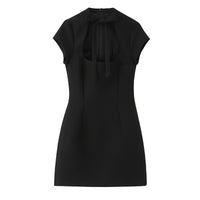 Fashionable Polka-Dot Short Dress With Bow Accent