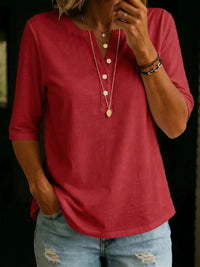 Women's Solid-Colored Cotton Button-Down Half-Sleeve Shirt