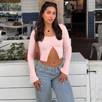 Fashion Casual Temperament Wild Short Cardigan Button Long Sleeve Top