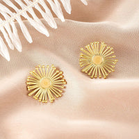 Oval Stainless Steel Earrings, Trendy Geometric Heart Texture, 18K Gold Plated Ear Studs, Titanium Steel