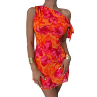 Printed Womens Sexy Cinched Waist Short Dress