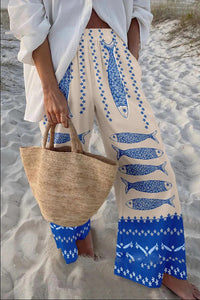 Casual Relaxed-fit Athletic Wide-leg Pants With A Fish-scale Pattern